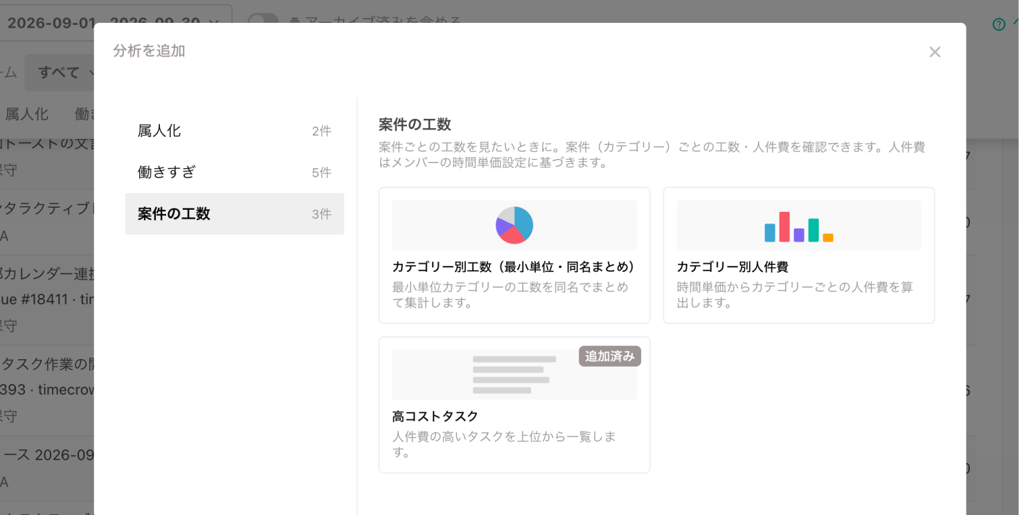 「分析を追加」でプリセットを選ぶ