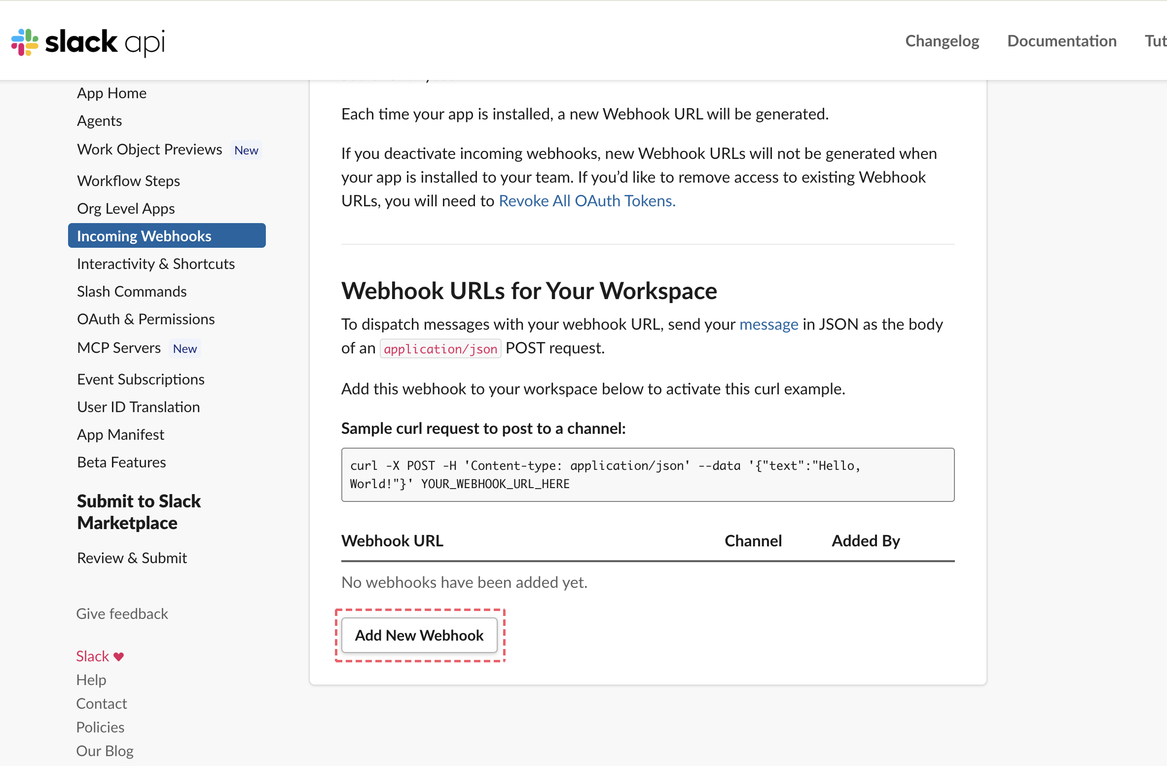 「Add New Webhook」ボタン